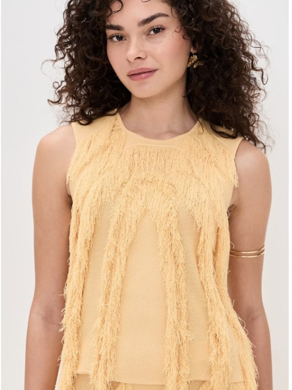 Ulla Johnson Bonnie Sleeveless Knit Top in Goldfinch Size Medium Fringe